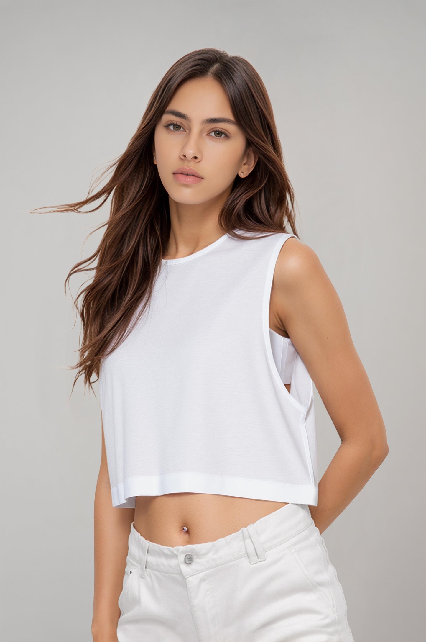 Kadın Spor Ekru Crop Üst