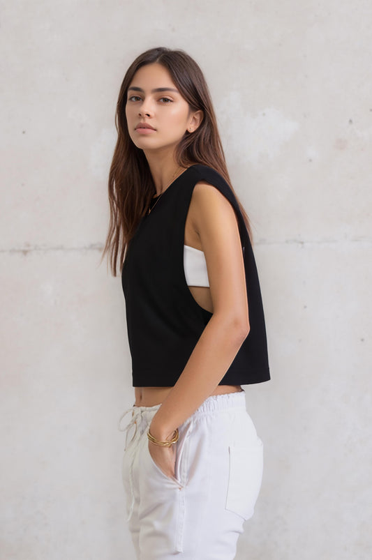 Kadın Spor Siyah Crop Üst