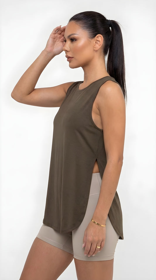 Kadın Kahverengi Yırtmaç Detaylı Spor Atlet