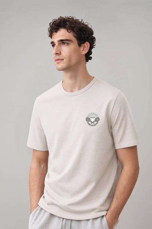Men's Stone Color Tennis Embroidered Comfort T-shirt
