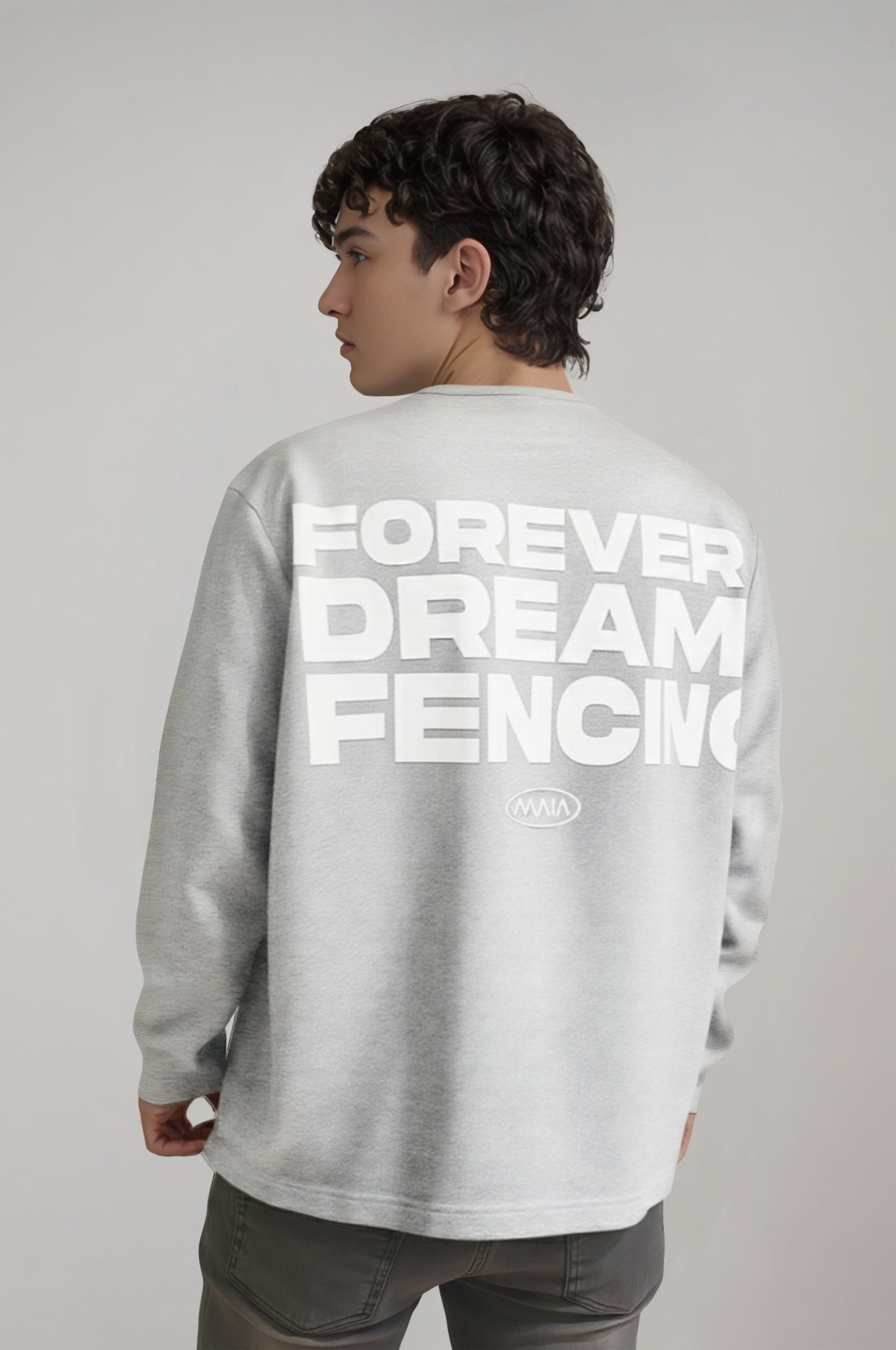 Men's Grey Melange Colored Fencing Themed Sweatshirt