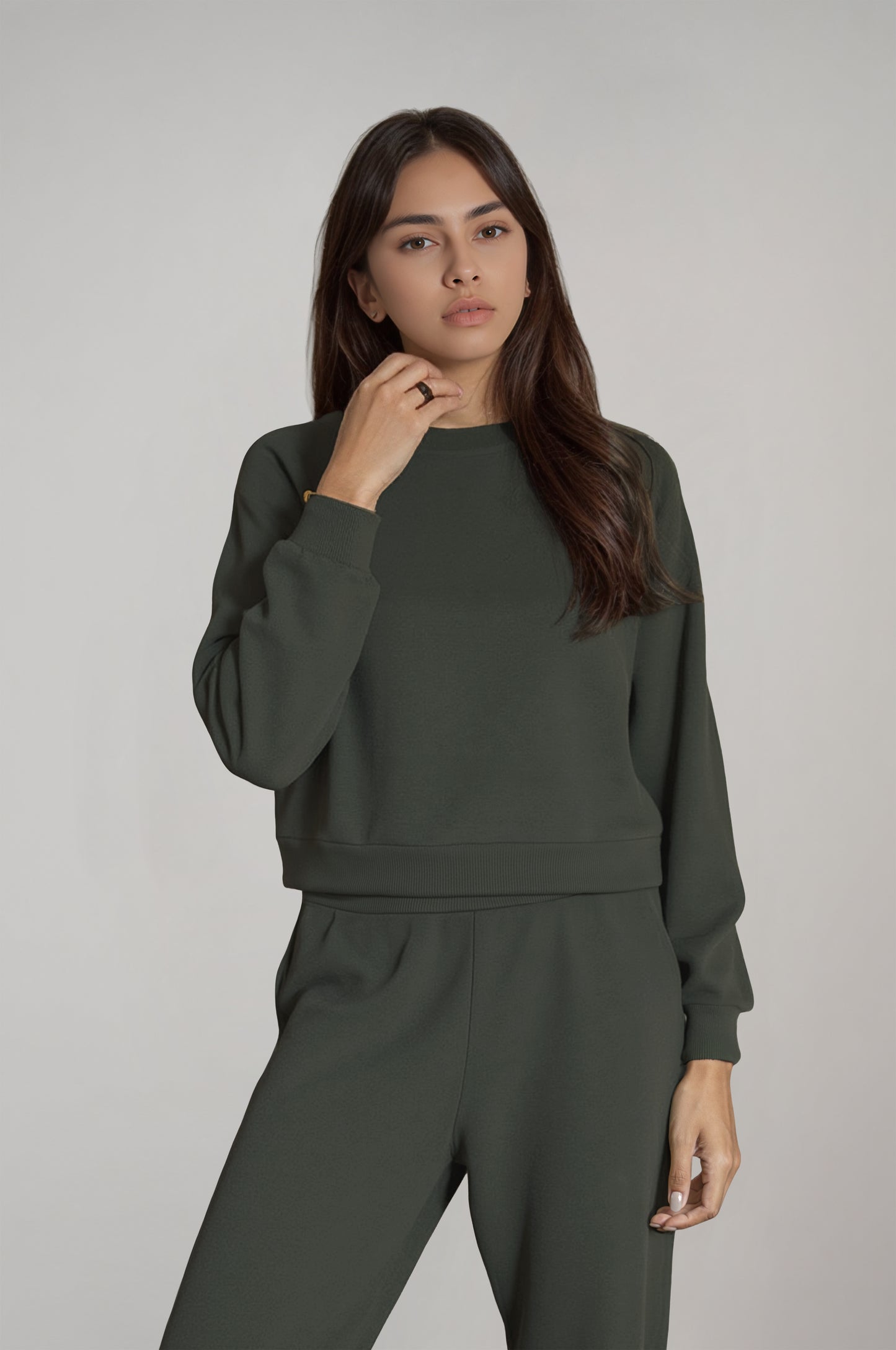 Women's Khaki Color Sweatshirt Tracksuit Set