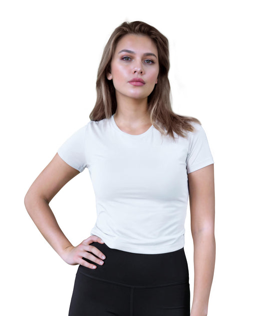 Kadın Beyaz Renkli Crop Tişört