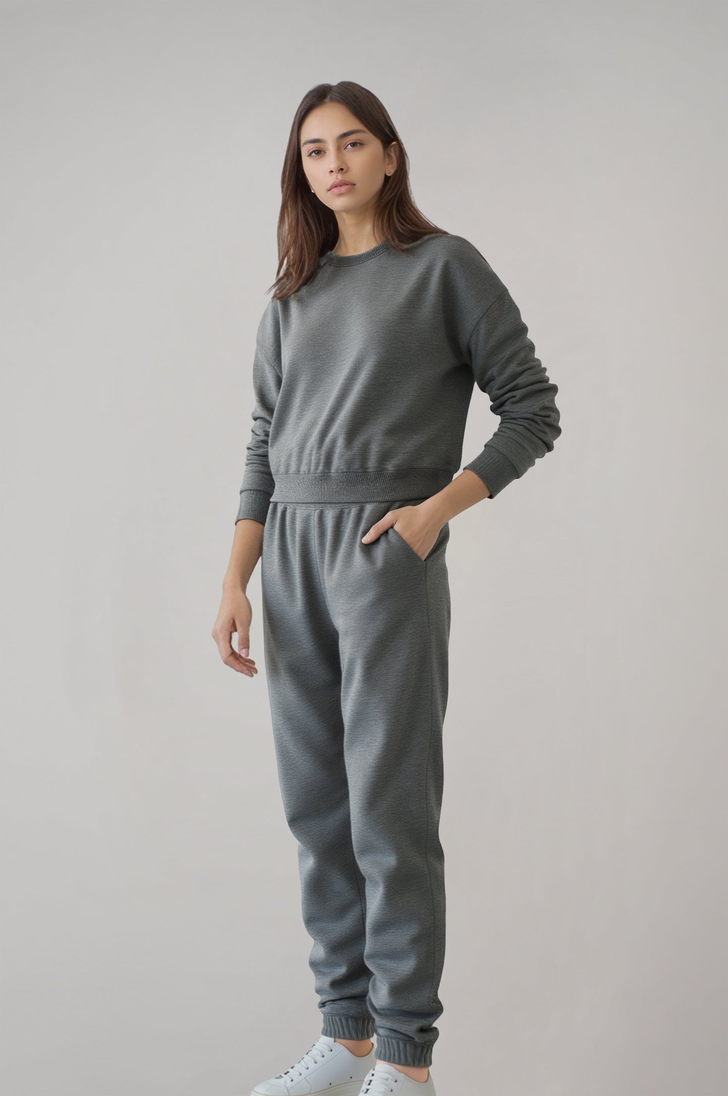 Kadın Grimelanj Renk Sweatshirt Eşofman Takım