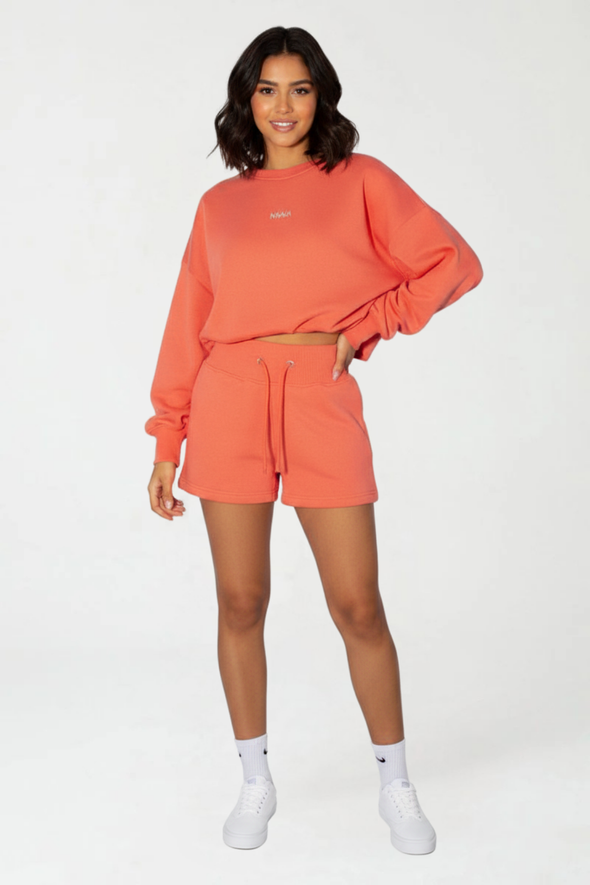 Women's Orange Sweatshirt and Shorts Set 