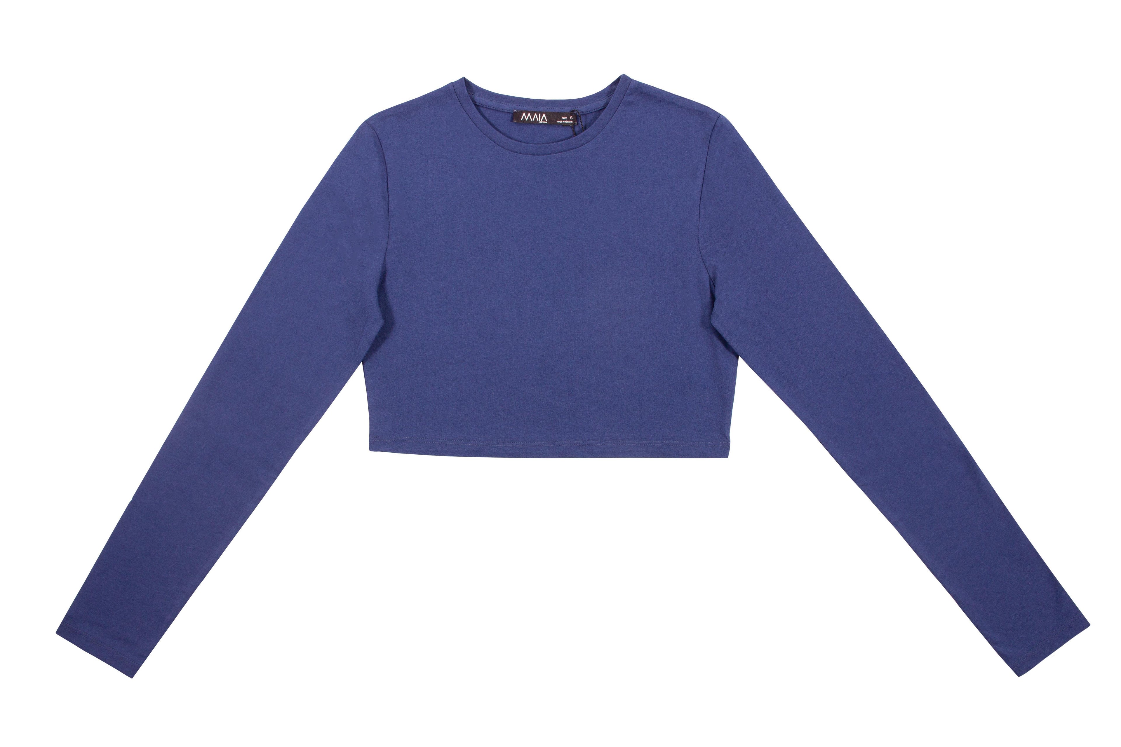 Kadın Lacivert Renkli Uzun Kollu Crop Bluz