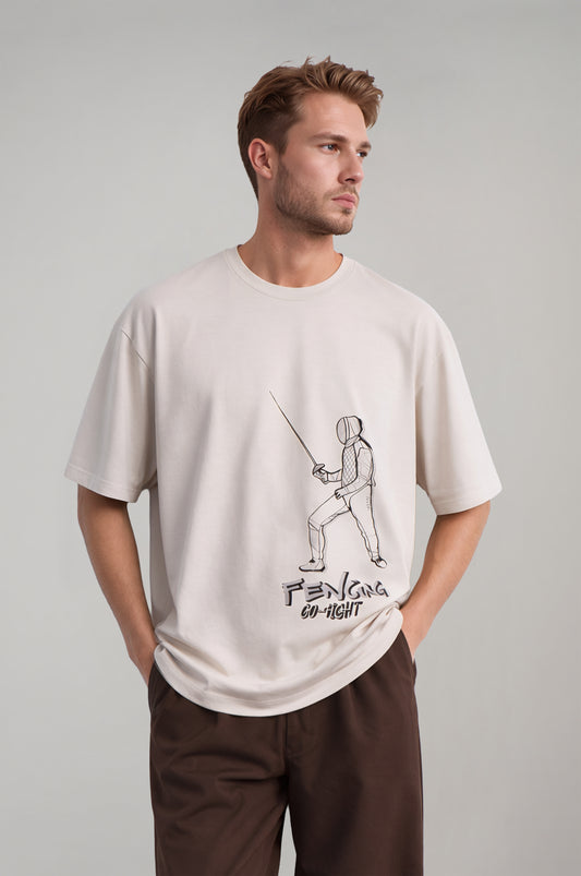 Erkek Fencing Baskılı Oversize T-shirt