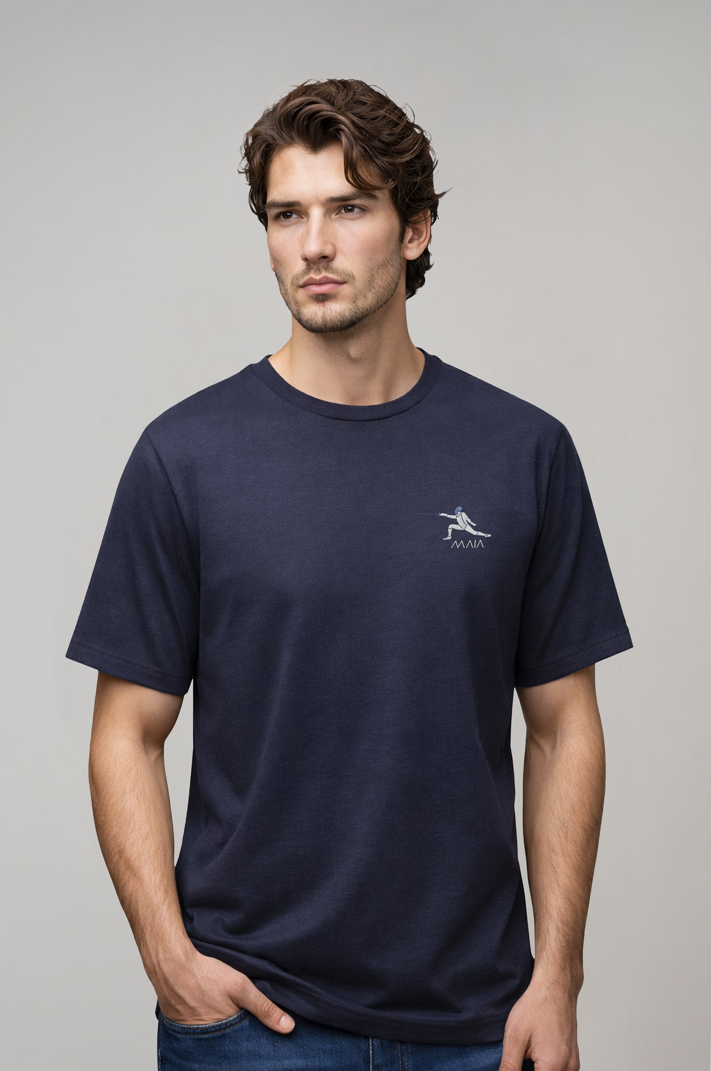Men's Fencing Embroidered Crew Neck T-shirt 
