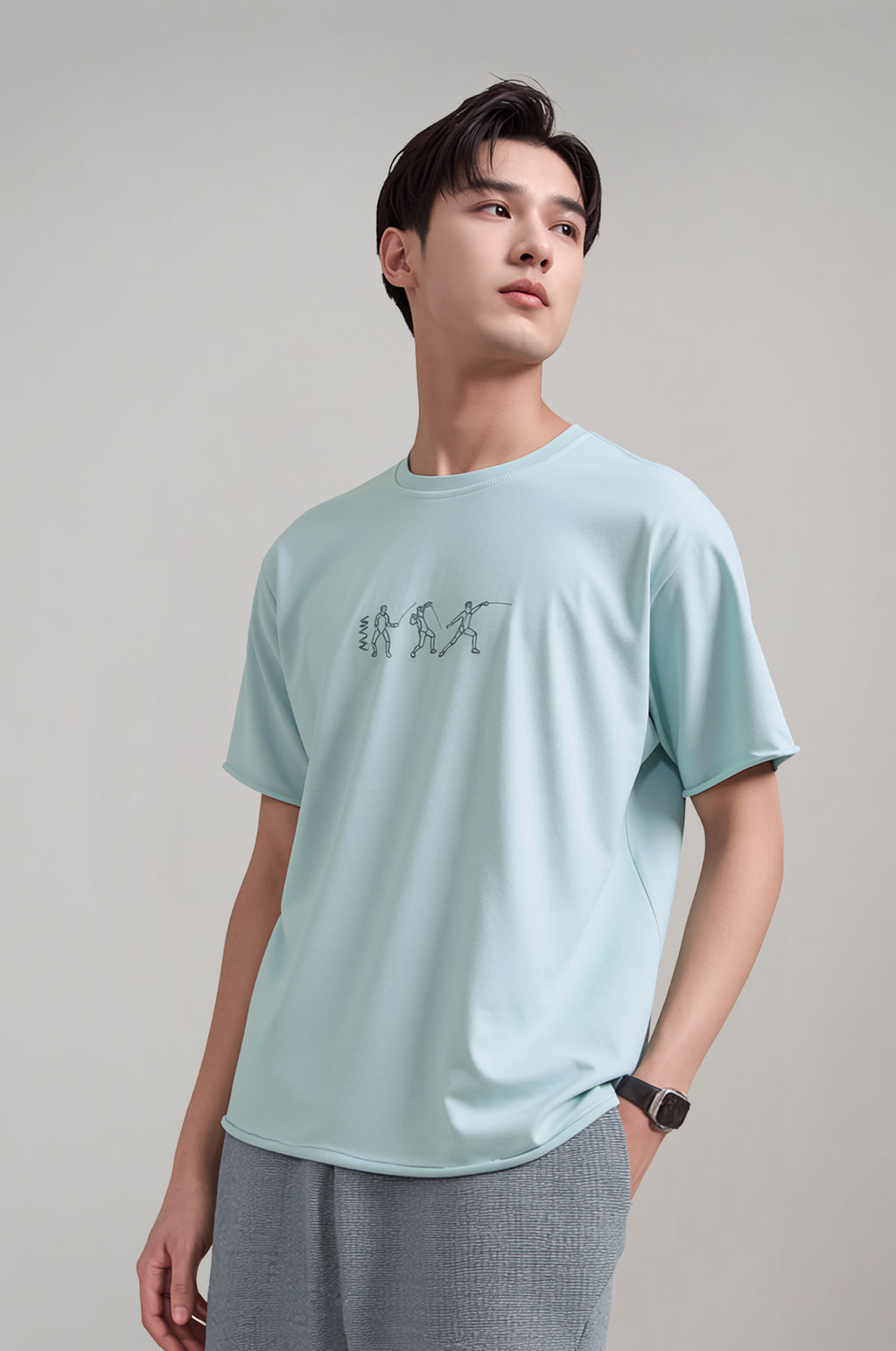 Erkek Fencing Nakış Detaylı Oversize T-shirt