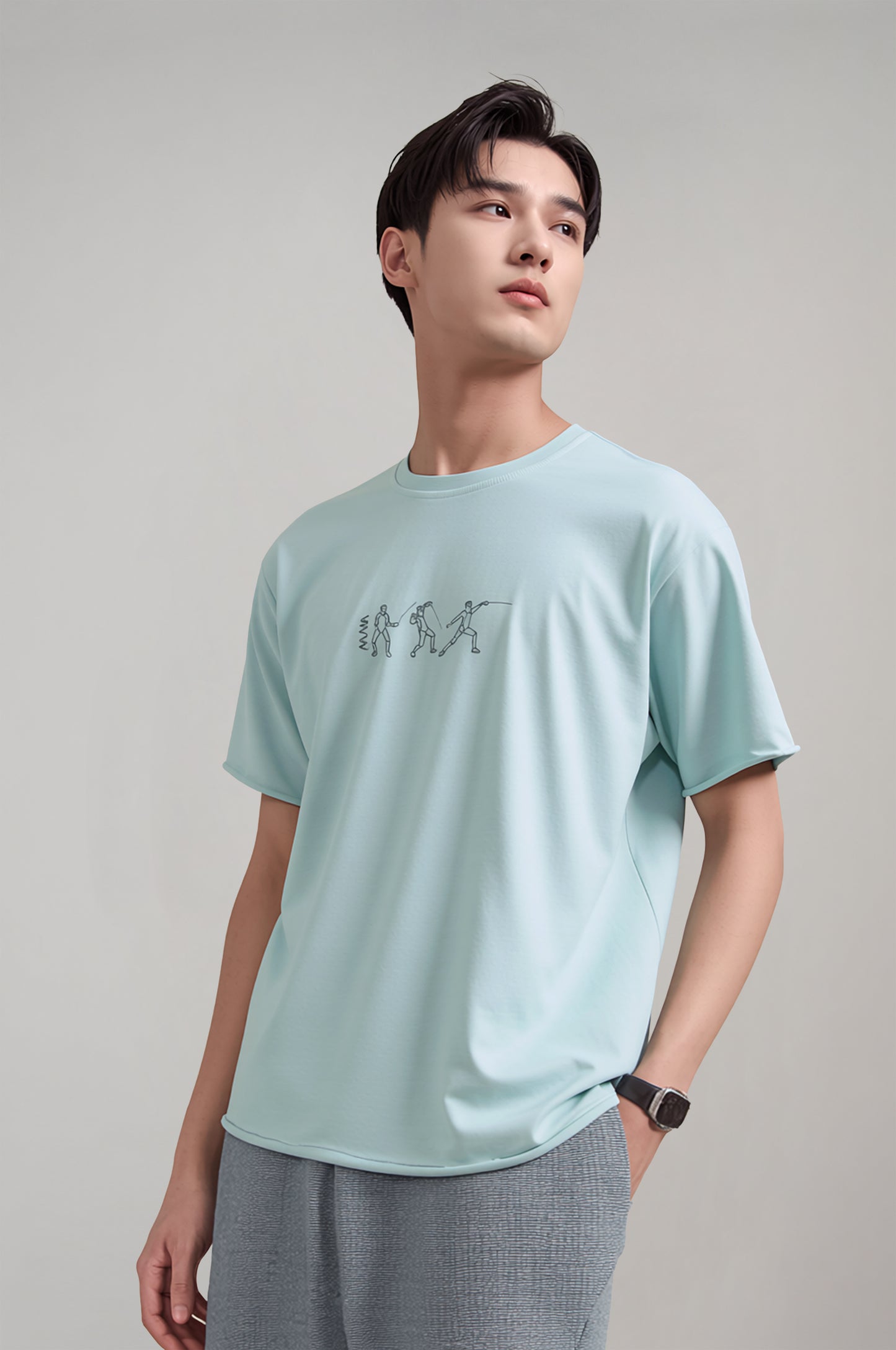Men's Fencing Oversize T-shirt with Embroidery Detail 