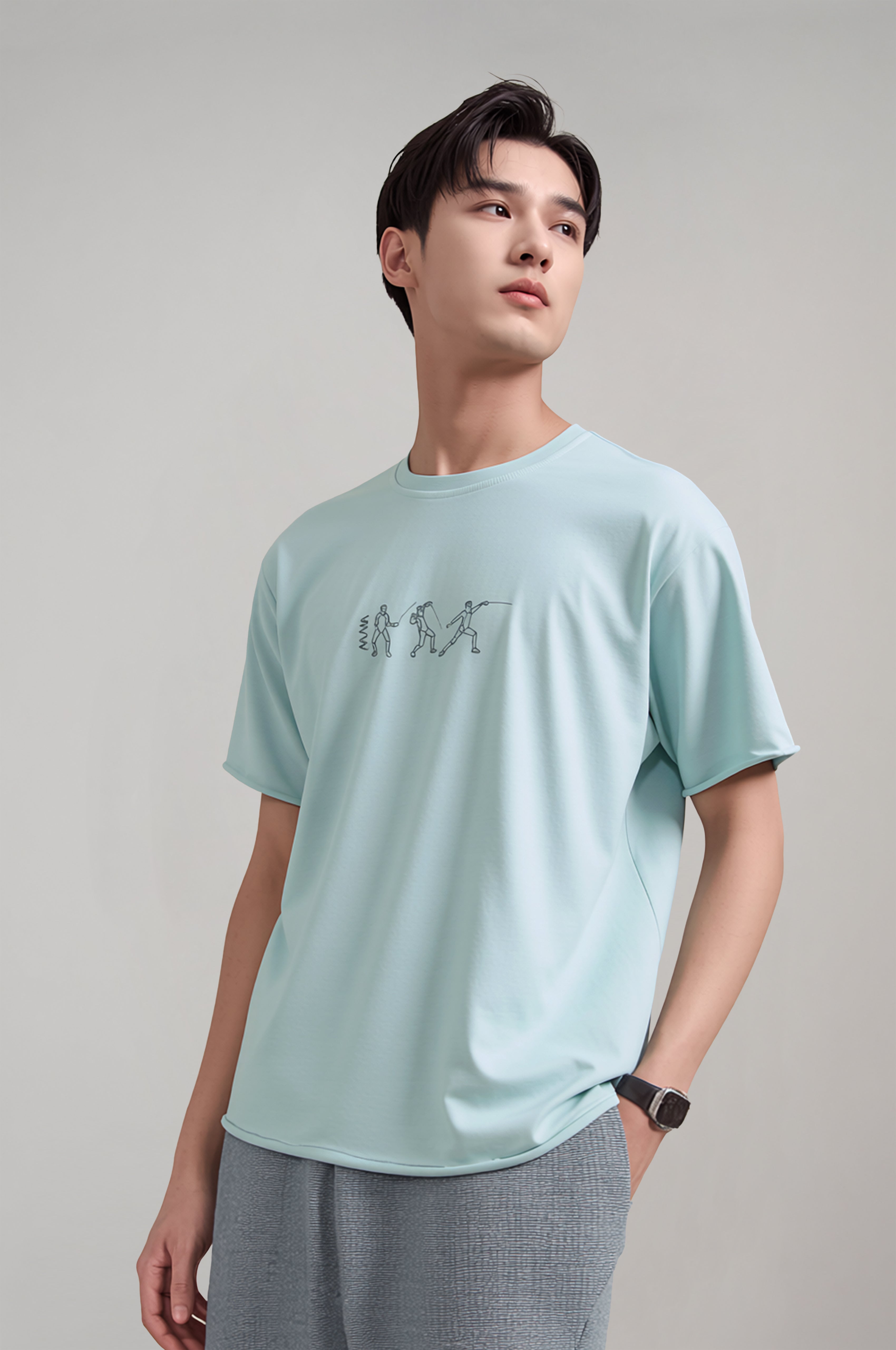 Erkek Fencing Nakış Detaylı Oversize T-shirt