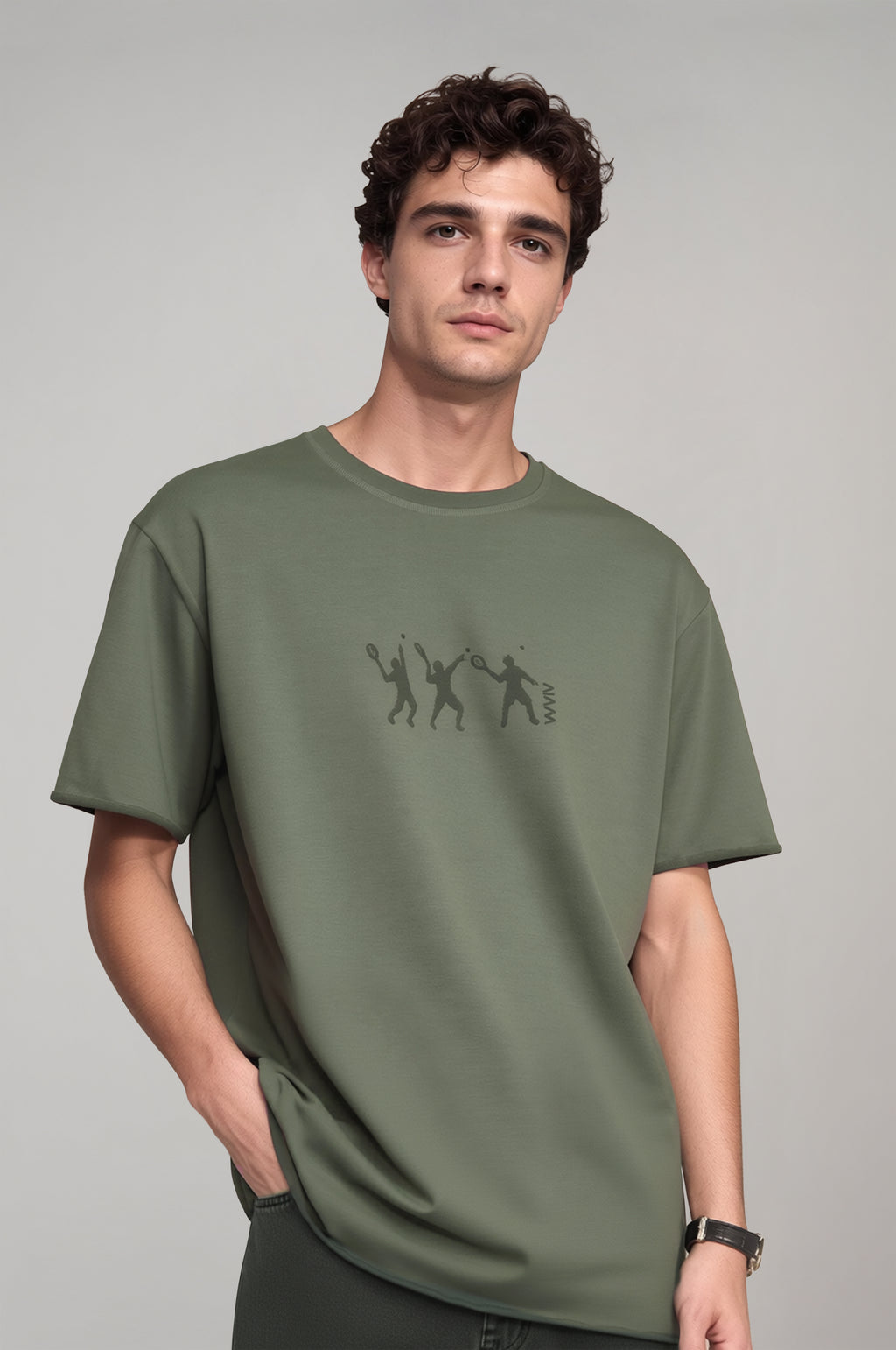 Erkek Tennis Nakış Detaylı Oversize T-shirt