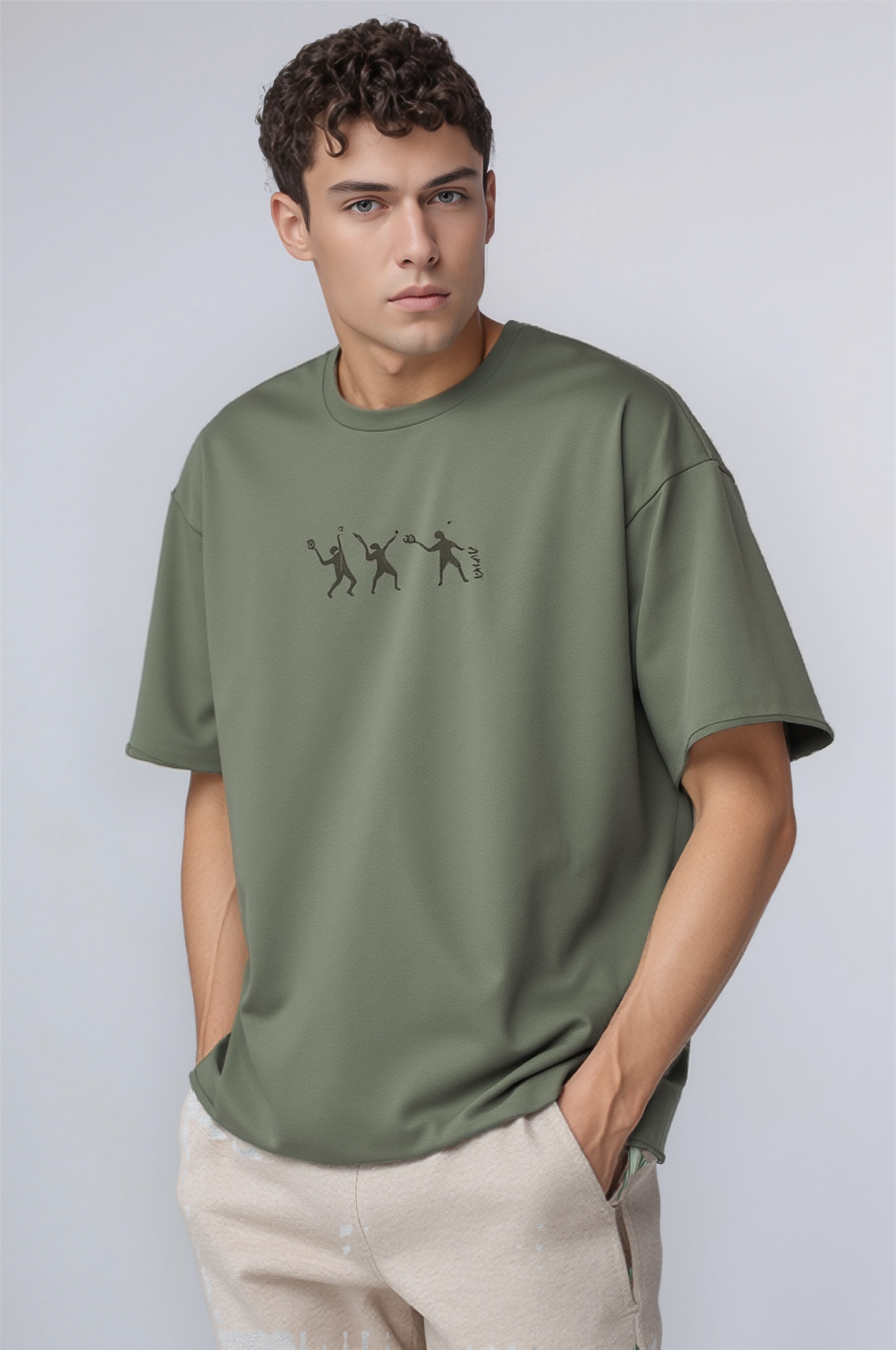 Erkek Tennis Nakış Detaylı Oversize T-shirt
