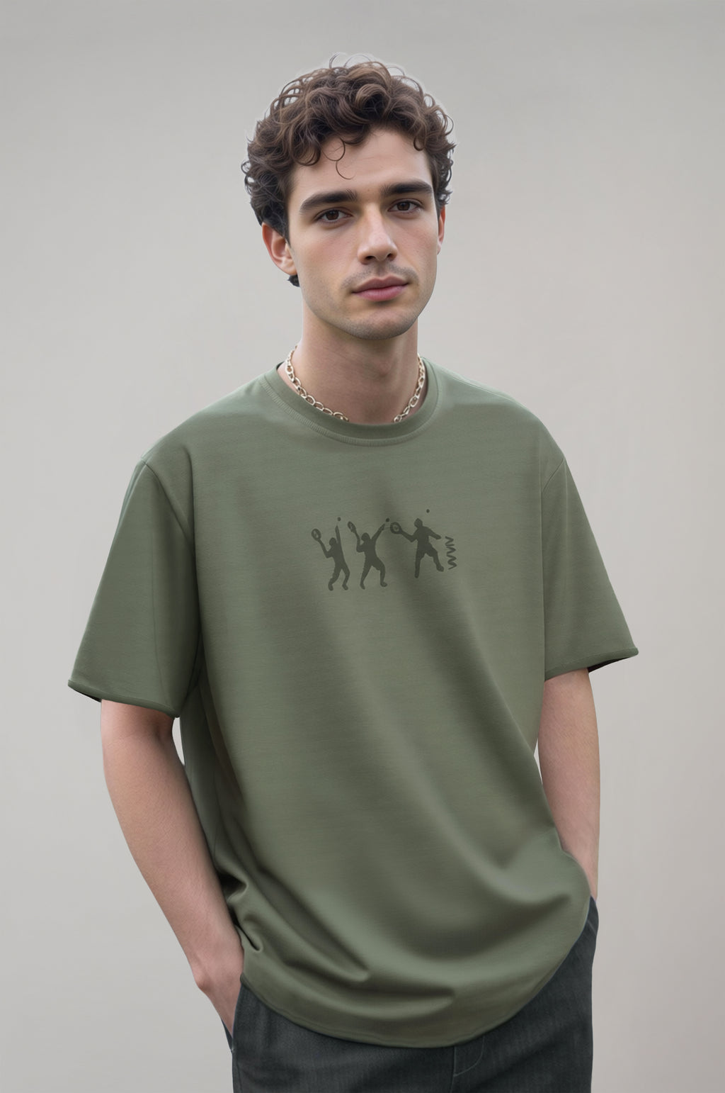 Erkek Tennis Nakış Detaylı Oversize T-shirt