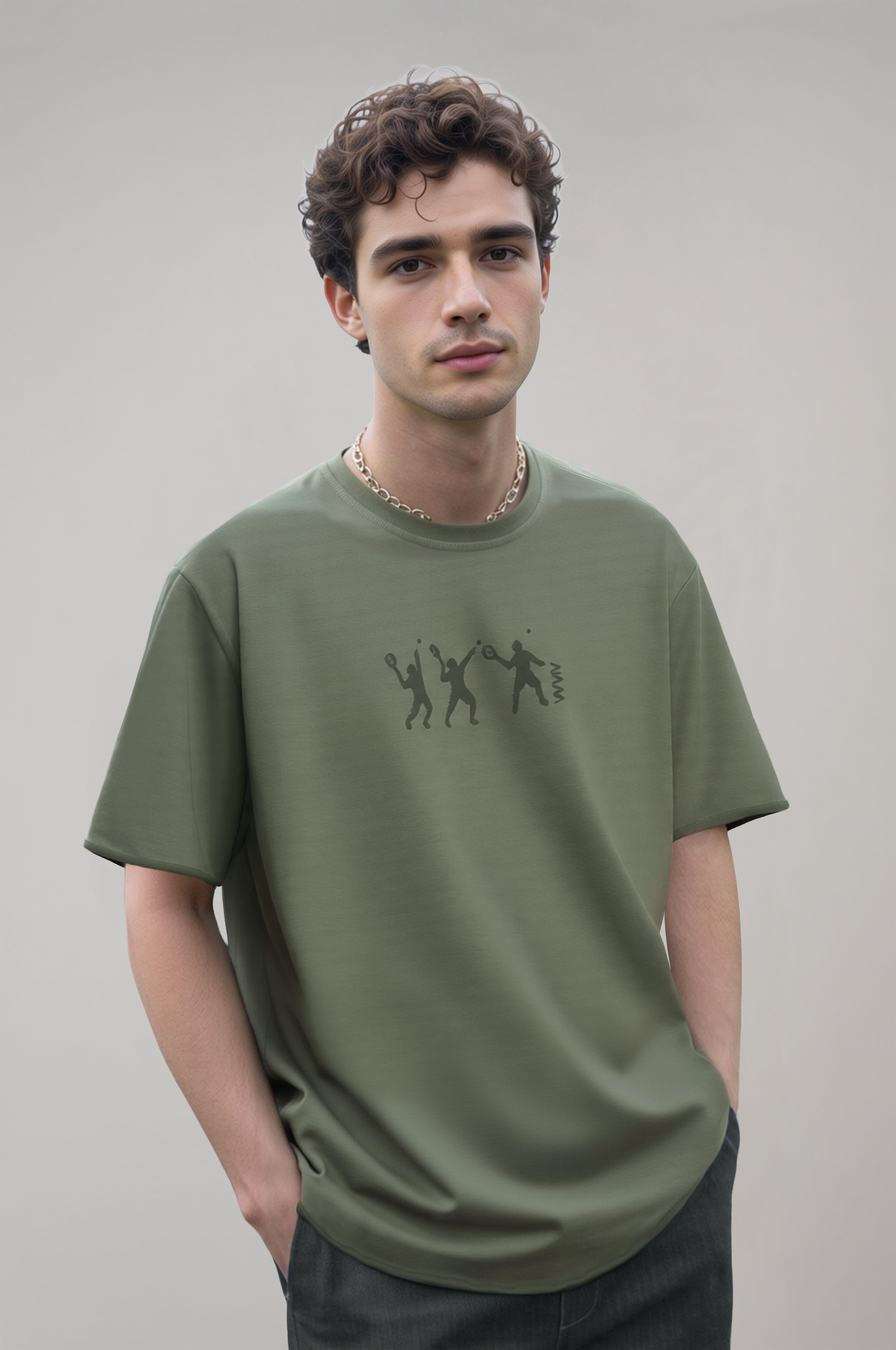 Erkek Tennis Nakış Detaylı Oversize T-shirt