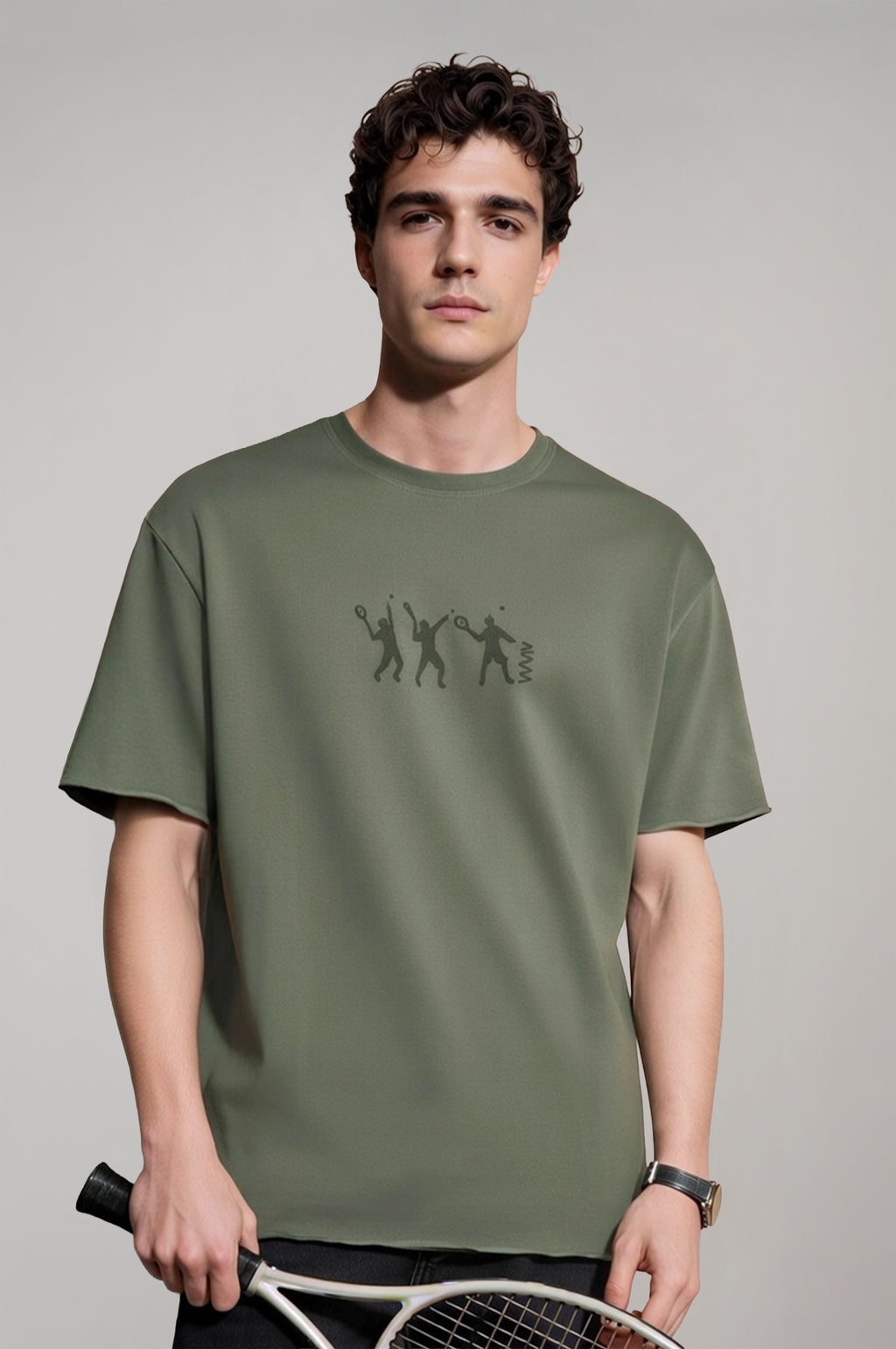 Erkek Tennis Nakış Detaylı Oversize T-shirt