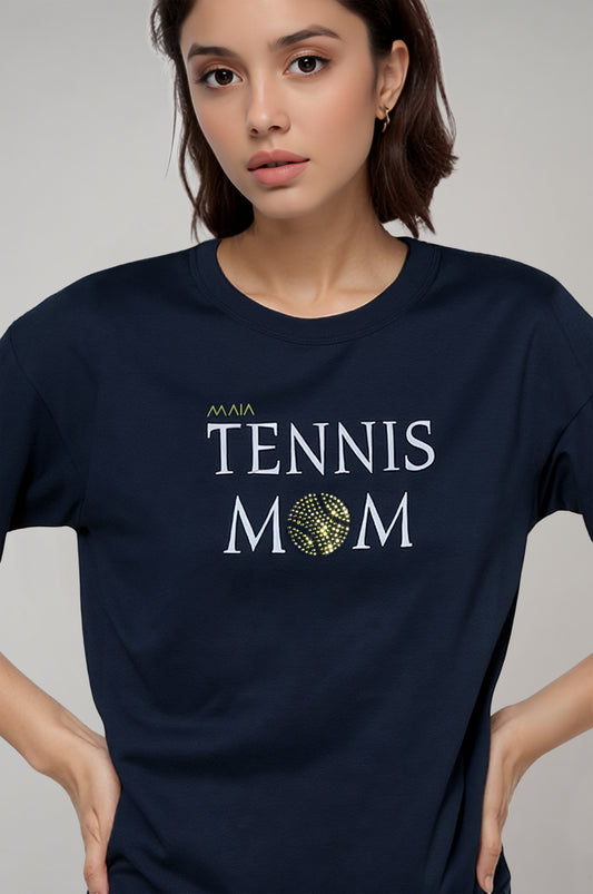 Kadın Bisiklet Yaka Oversize Tennis MOM T-shirt