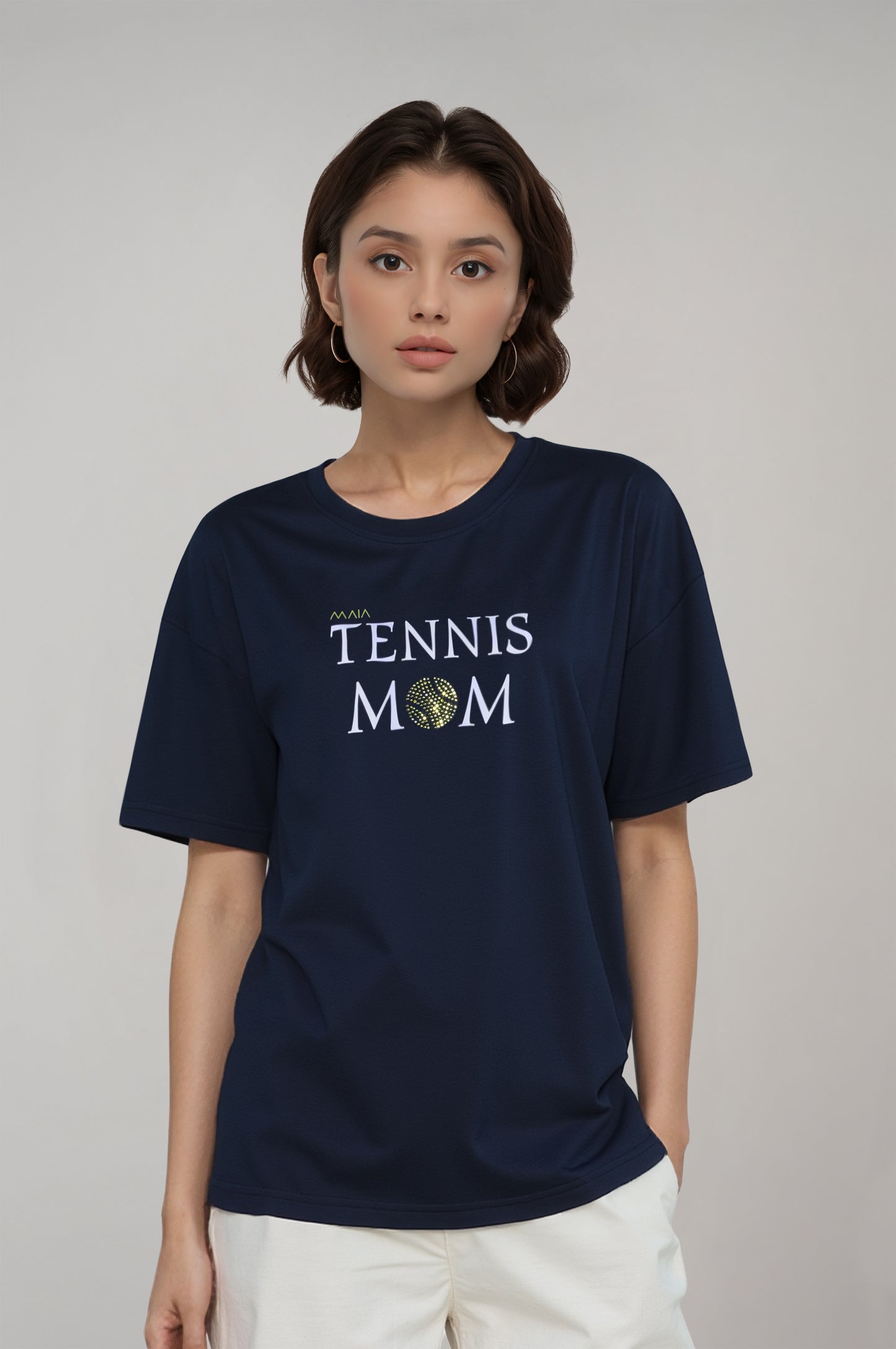 Kadın Bisiklet Yaka Oversize Tennis MOM T-shirt