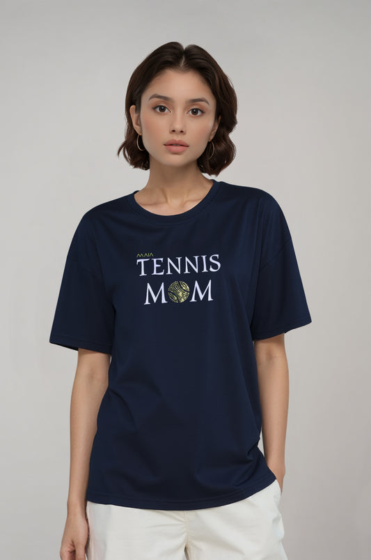 Kadın Bisiklet Yaka Oversize Tennis MOM T-shirt