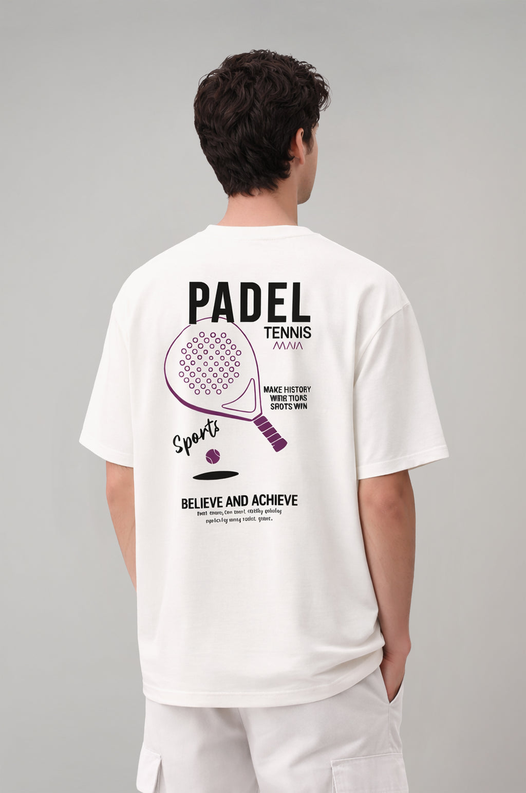 Erkek Padel Sırt Baskılı Oversize T-shirt