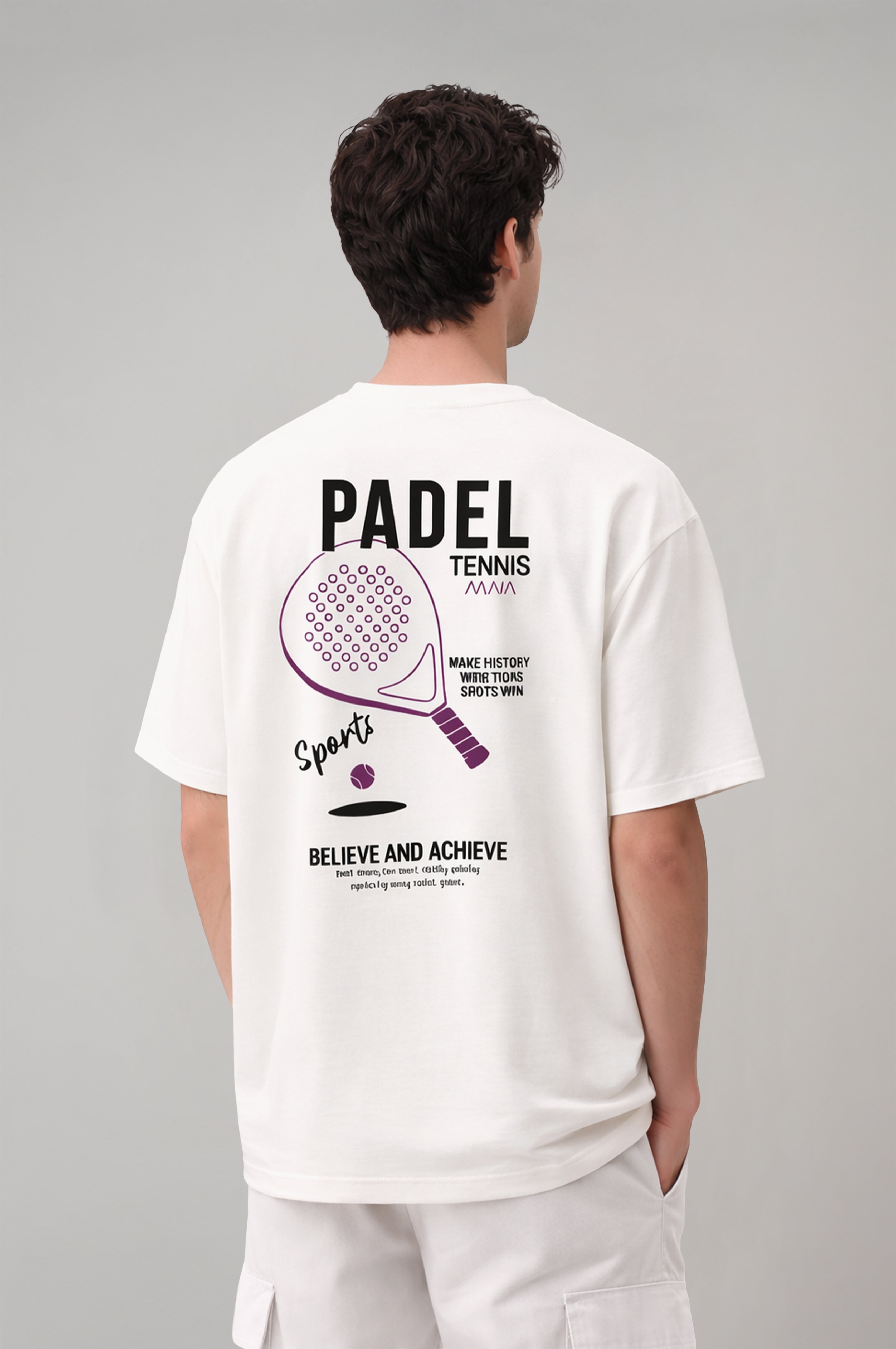 Erkek Padel Sırt Baskılı Oversize T-shirt