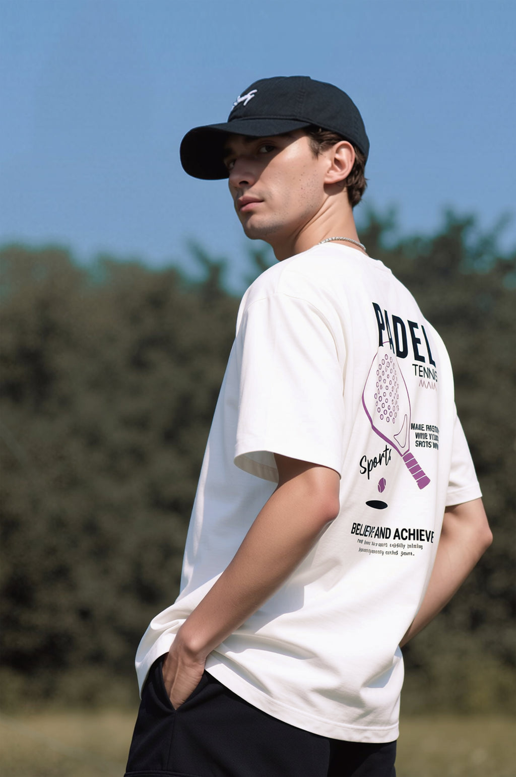 Erkek Padel Sırt Baskılı Oversize T-shirt