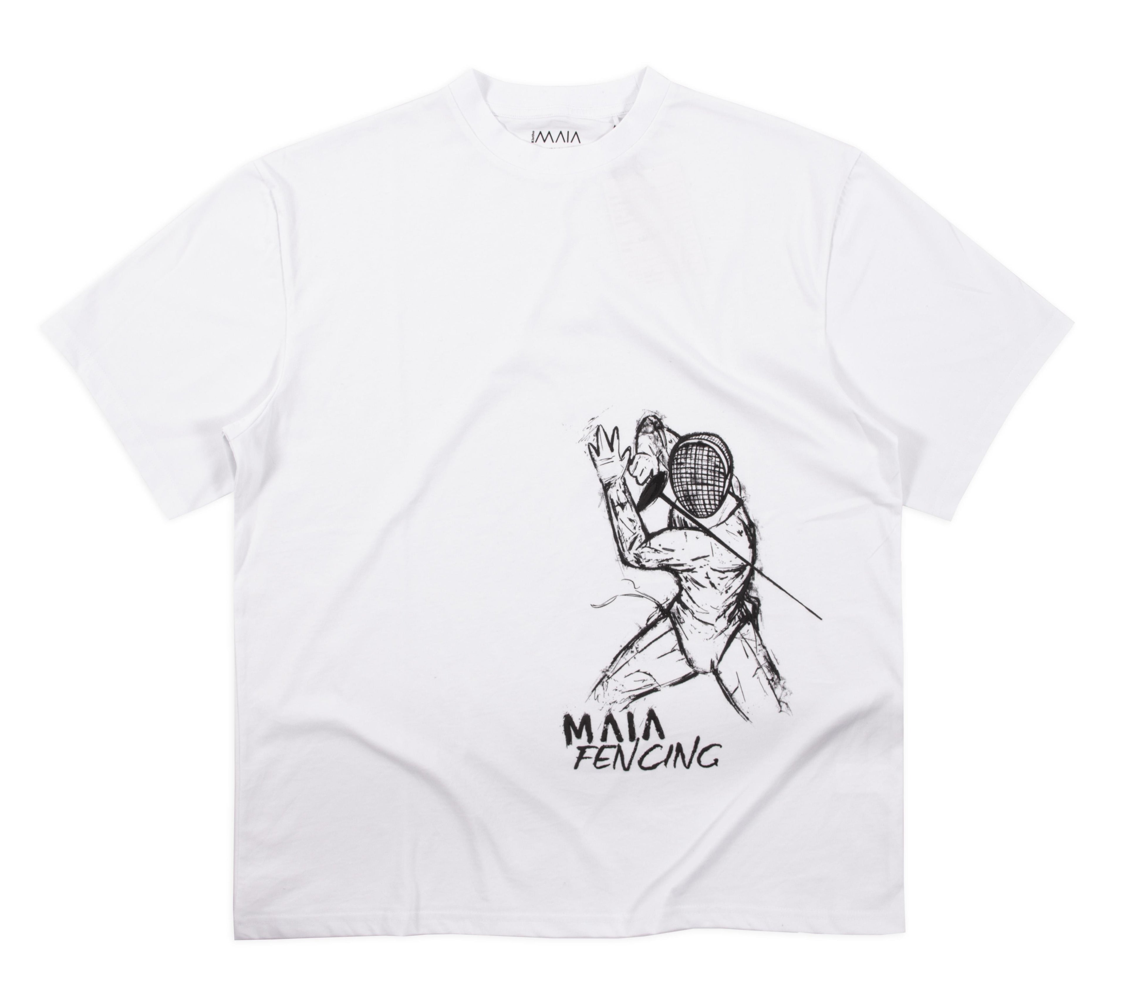 Erkek Beyaz Renkli Fencing Kabartma Baskılı Oversize Tişört