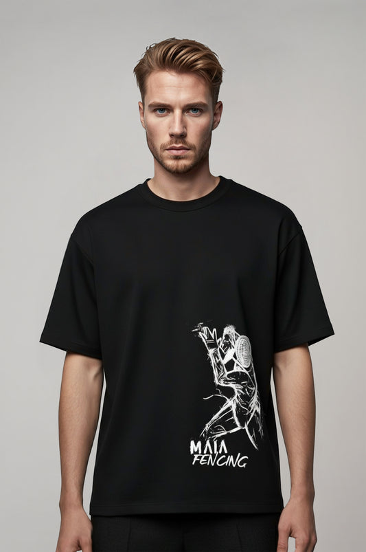 Men's Black Fencing Embossed Oversize T-Shirt 