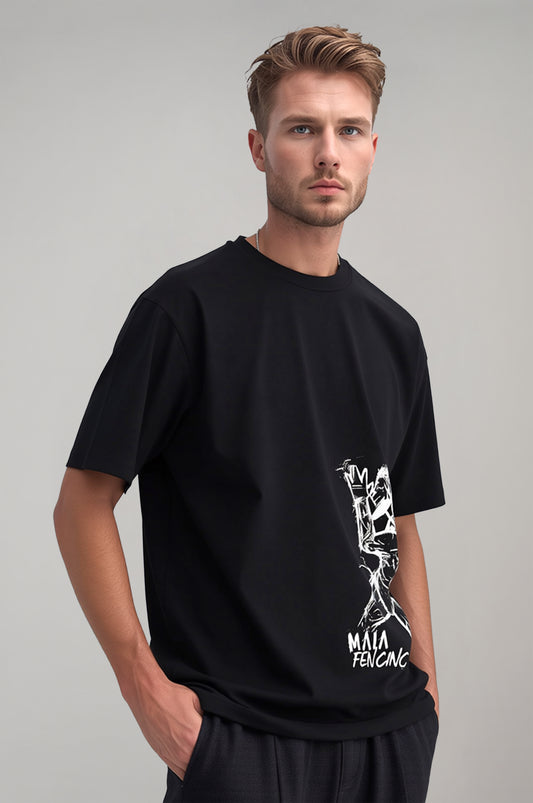 Men's Black Fencing Embossed Oversize T-Shirt 