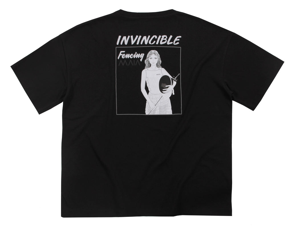 Kadın Siyah Renkli Fencing Baskılı Oversize T-shirt