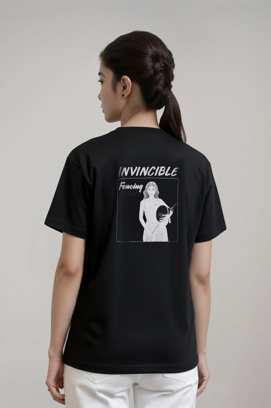 Kadın Siyah Renkli Fencing Baskılı Oversize T-shirt