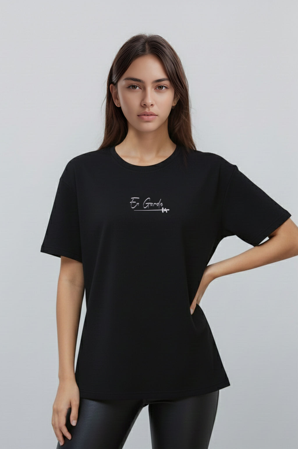 Kadın Siyah Renkli Fencing Baskılı Oversize T-shirt