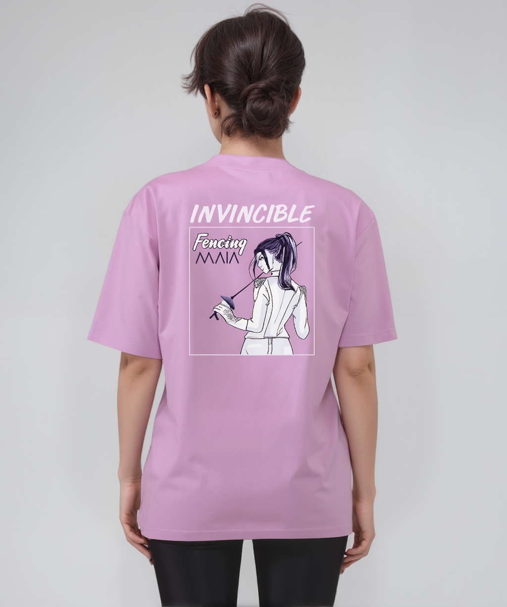 Kadın Fencing Baskılı Lila Oversize T-shirt