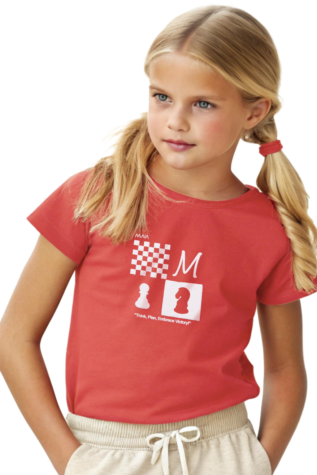 Kız Çocuk Satranç Kabaran Baskılı T-shirt