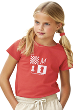 Kız Çocuk Satranç Kabaran Baskılı T-shirt