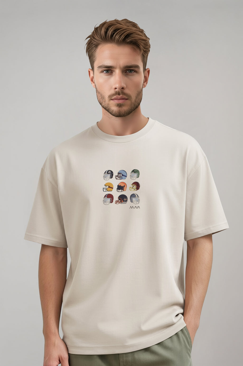 Erkek Taş Renkli American Football Oversize T-shirt