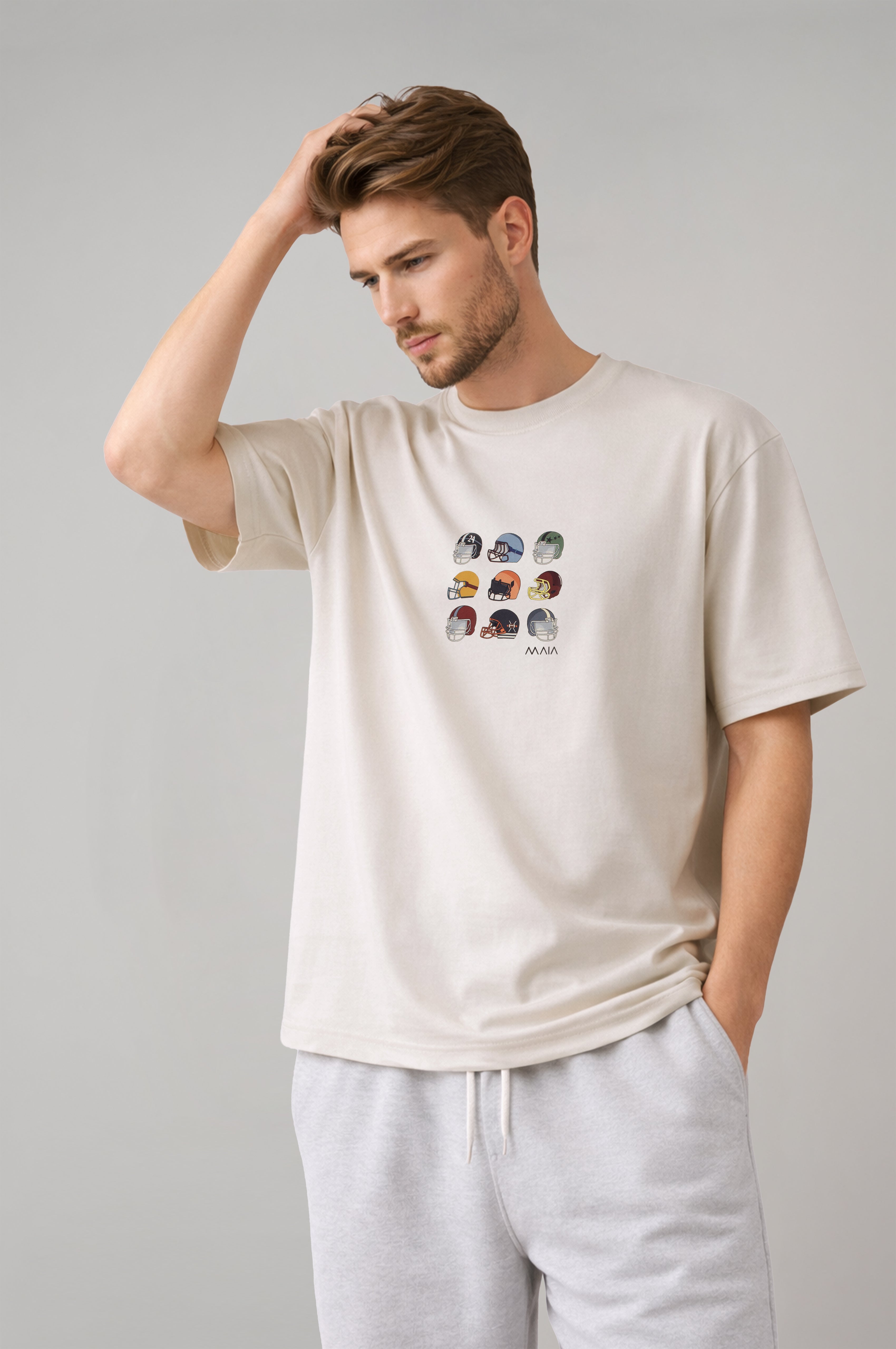 Erkek Taş Renkli American Football Oversize T-shirt