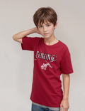 Erkek Çocuk Kırmızı Renkli Fencing Kabaran Baskılı Tişört