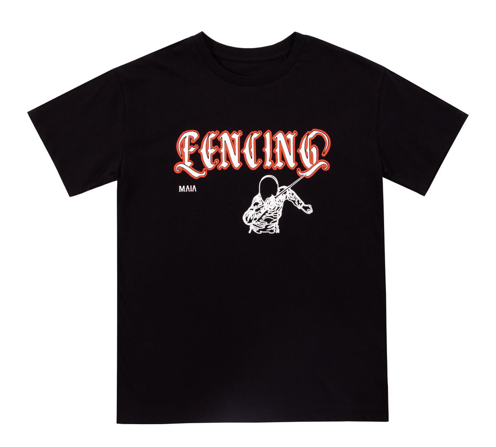 Erkek Çocuk Siyah Renkli Fencing Kabaran Baskılı Tişört