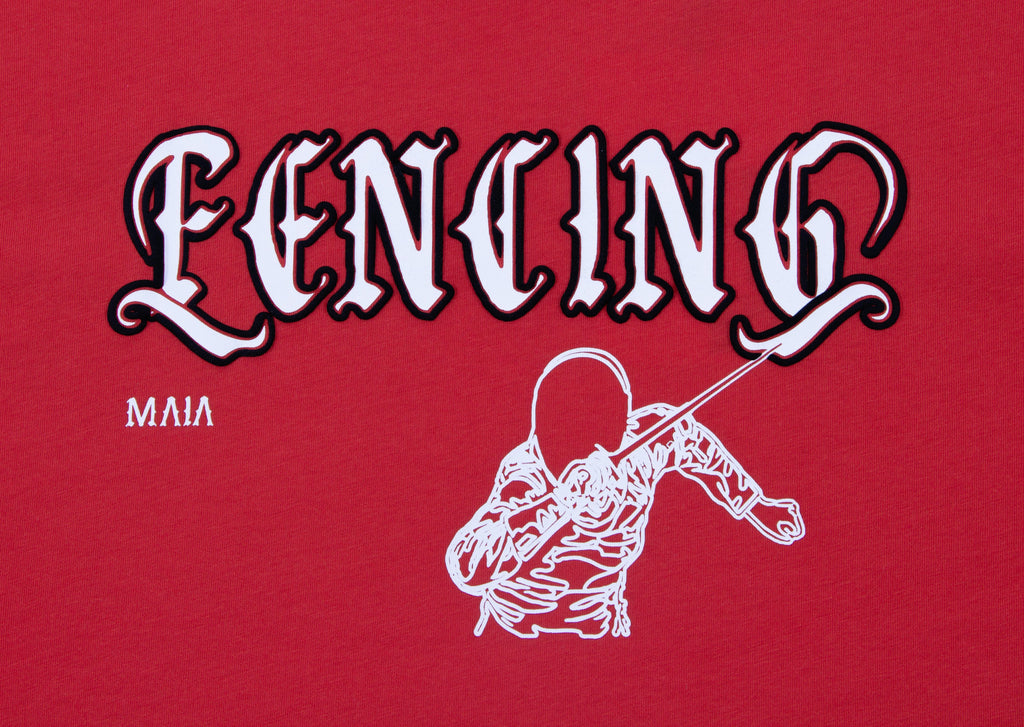 Erkek Çocuk Kırmızı Renkli Fencing Kabaran Baskılı Tişört