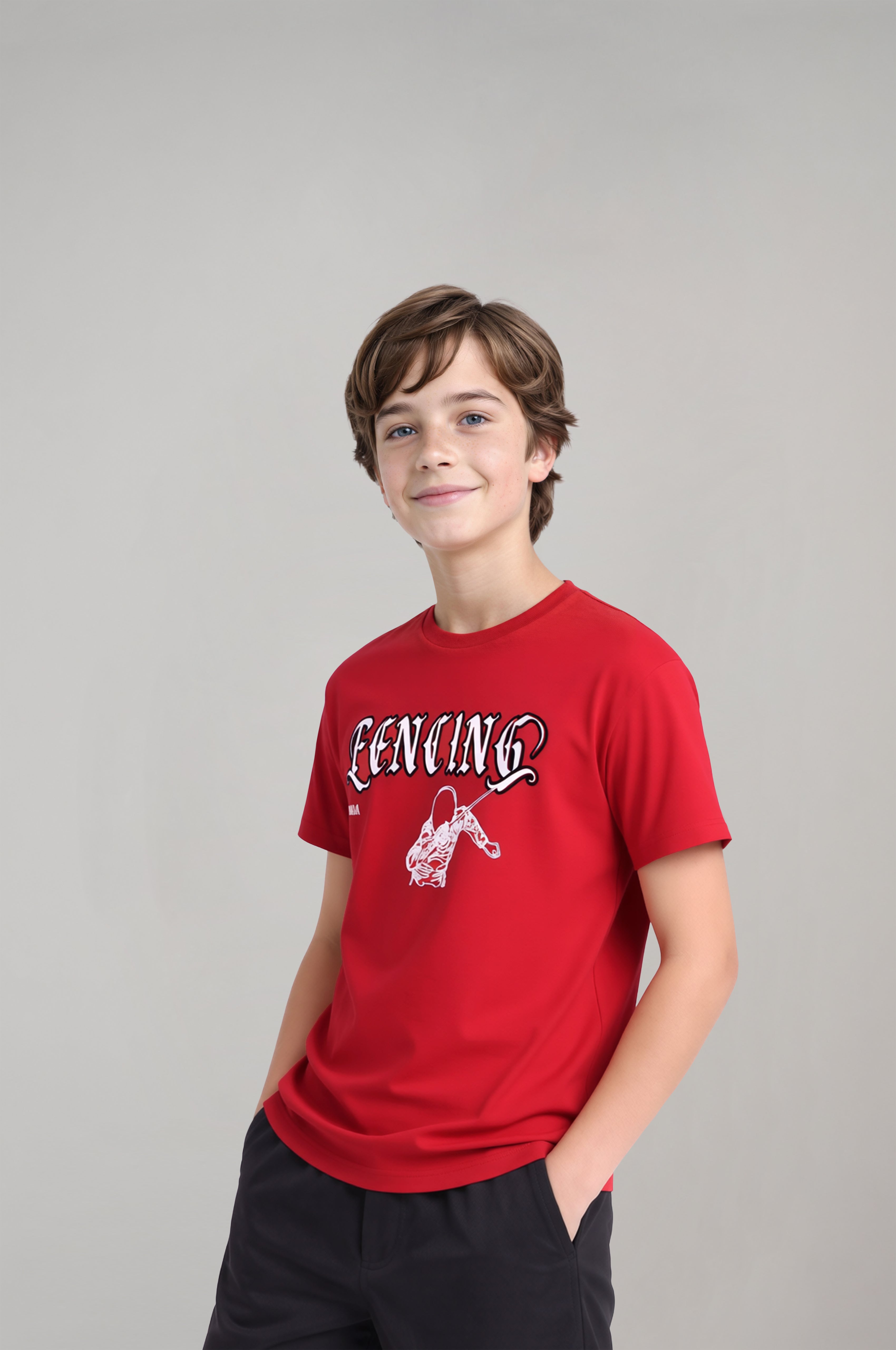 Boys' Red Fencing Printed T-Shirt 