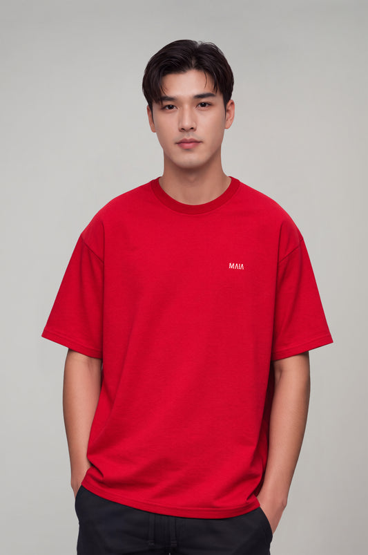 Erkek Kırmızı Renkli Fencing Sırt Baskılı Oversize T-shirt