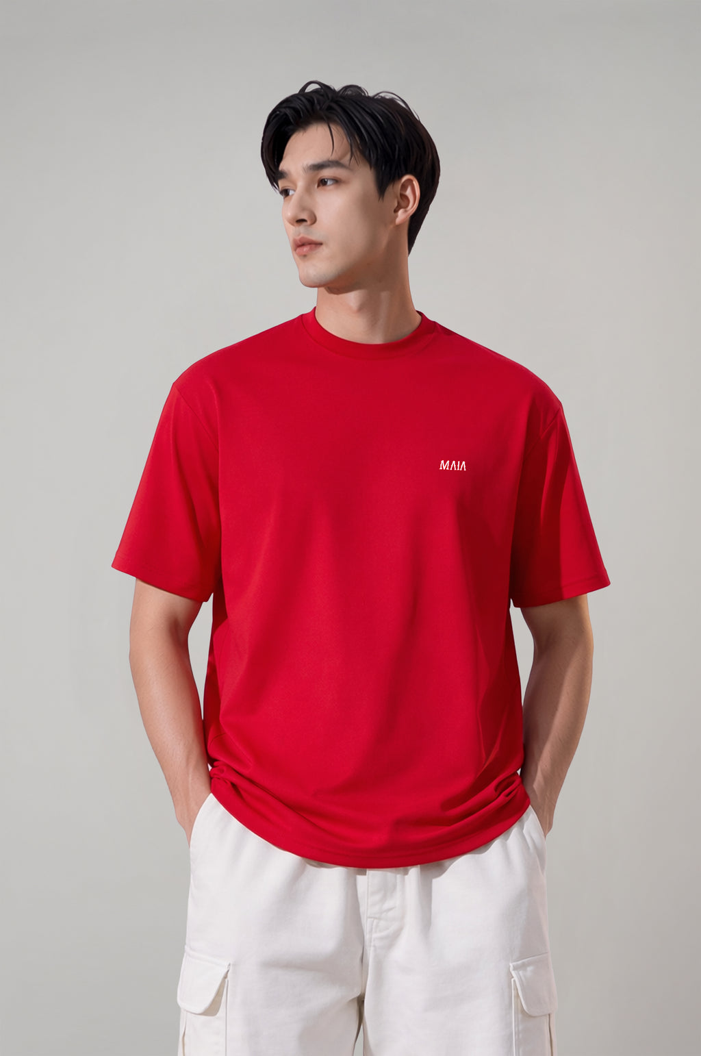 Erkek Kırmızı Renkli Fencing Sırt Baskılı Oversize T-shirt