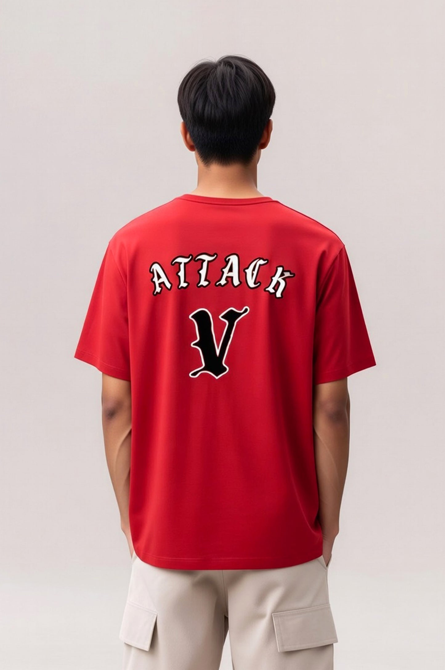 Men's Red Fencing Back Print Oversize T-shirt 