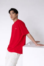 Erkek Kırmızı Renkli Fencing Sırt Baskılı Oversize T-shirt