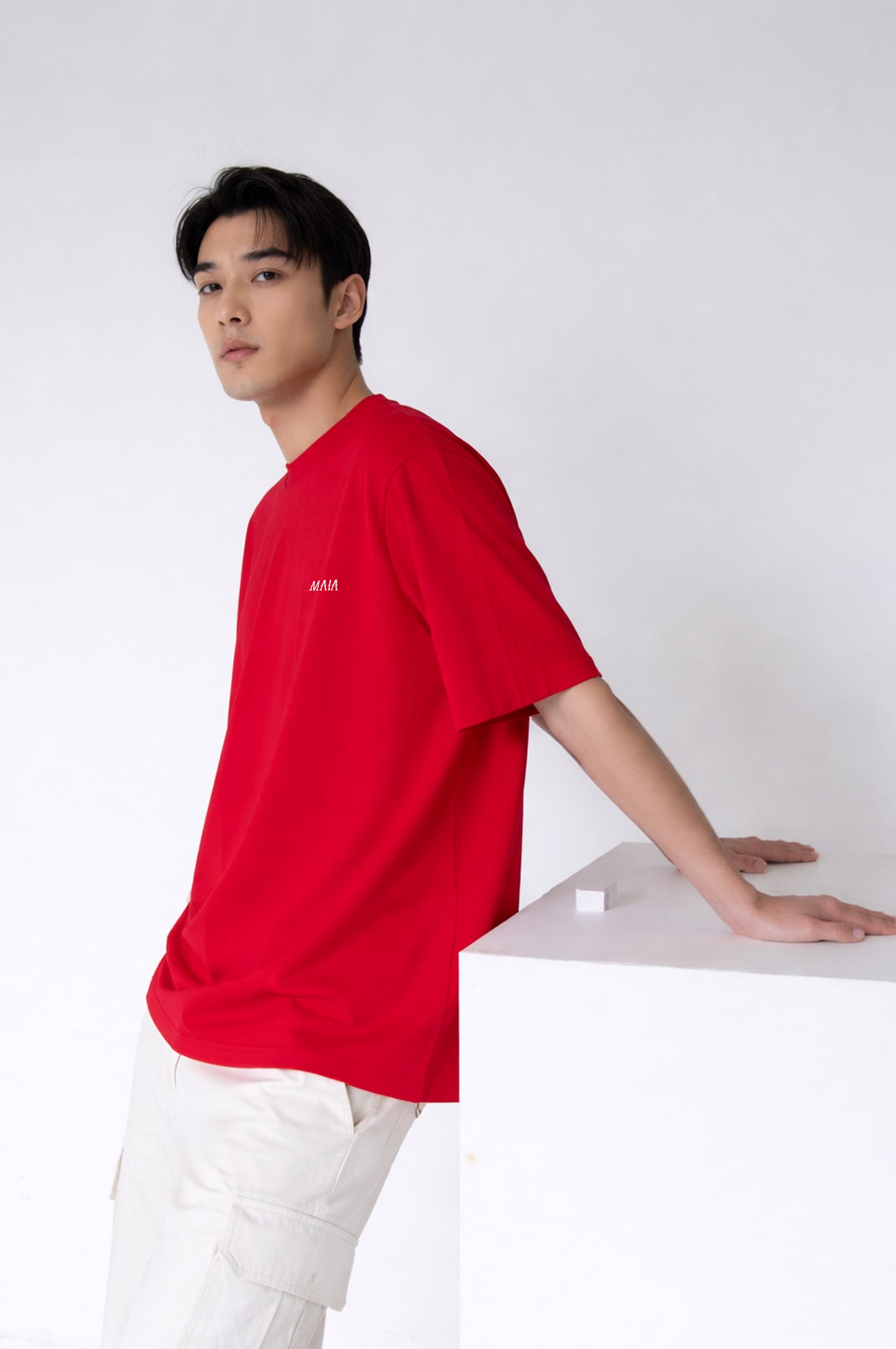 Men's Red Fencing Back Print Oversize T-shirt 
