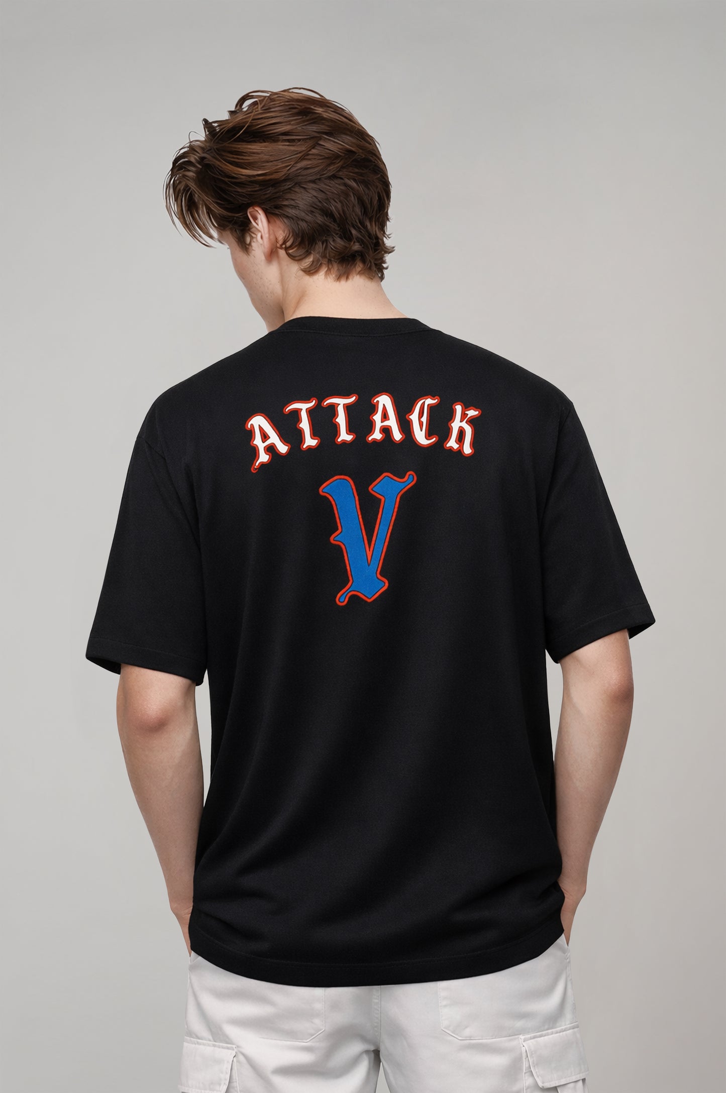 Men's Black Fencing Back Print Oversize T-shirt 