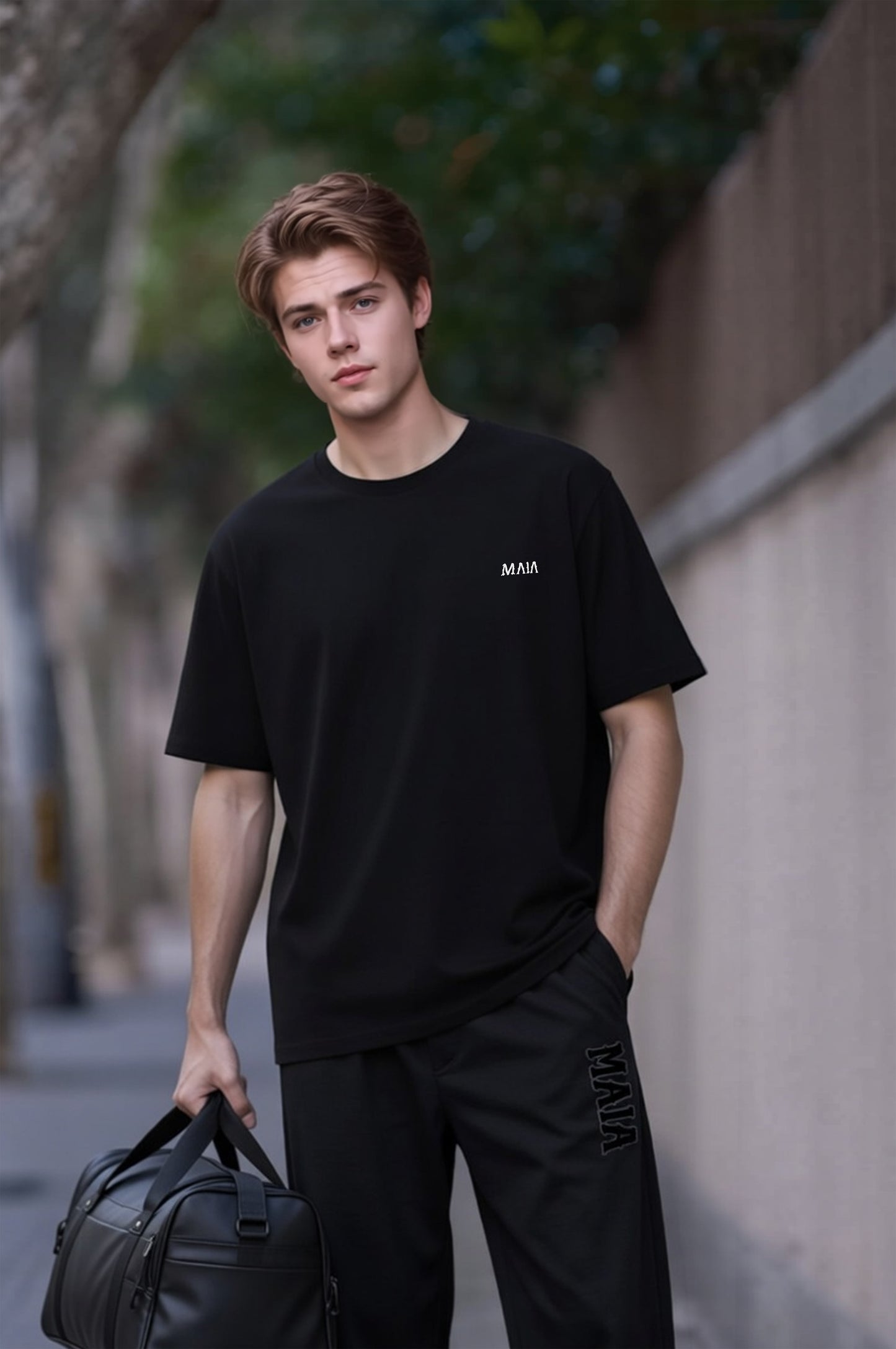 Men's Black Fencing Back Print Oversize T-shirt 