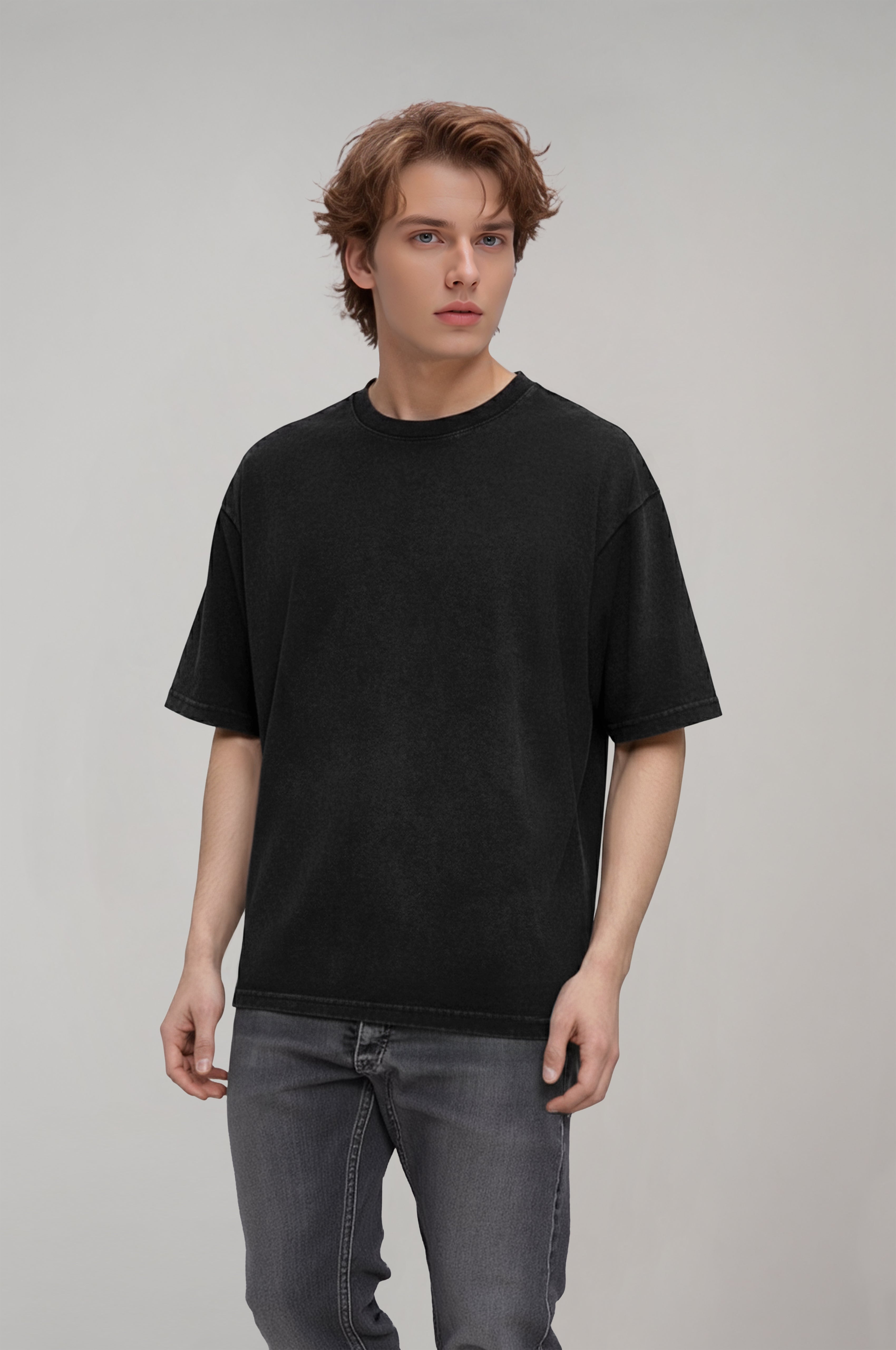 Erkek Antrasit Renkli Yıkama Efektli Tişört