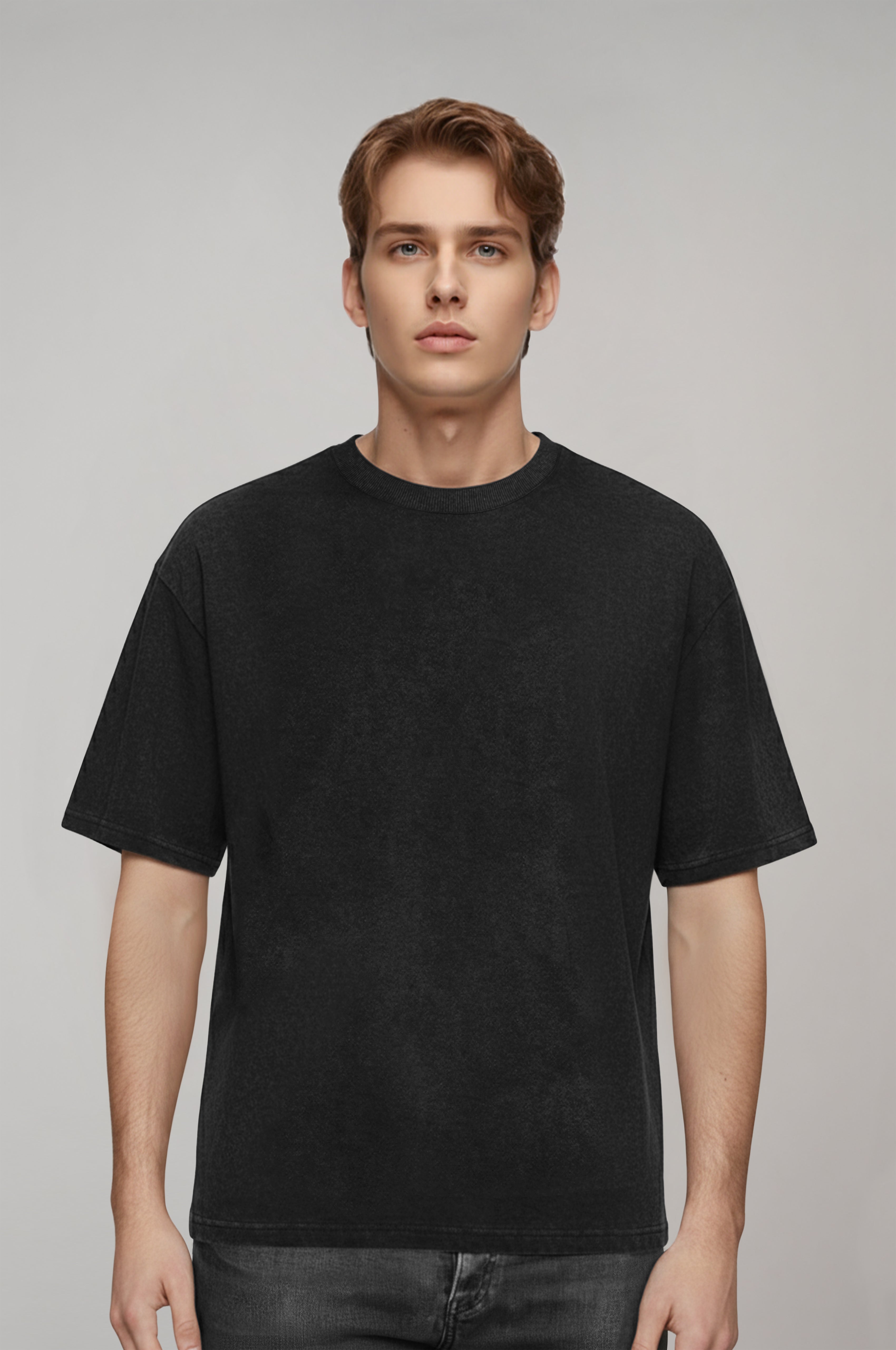 Erkek Antrasit Renkli Yıkama Efektli Tişört